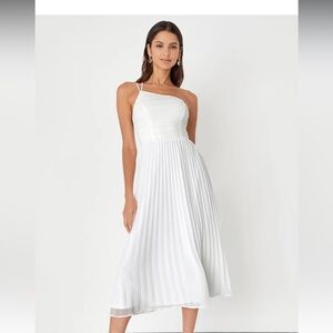 Lulu's White Pleated One Shoulder Sundress
